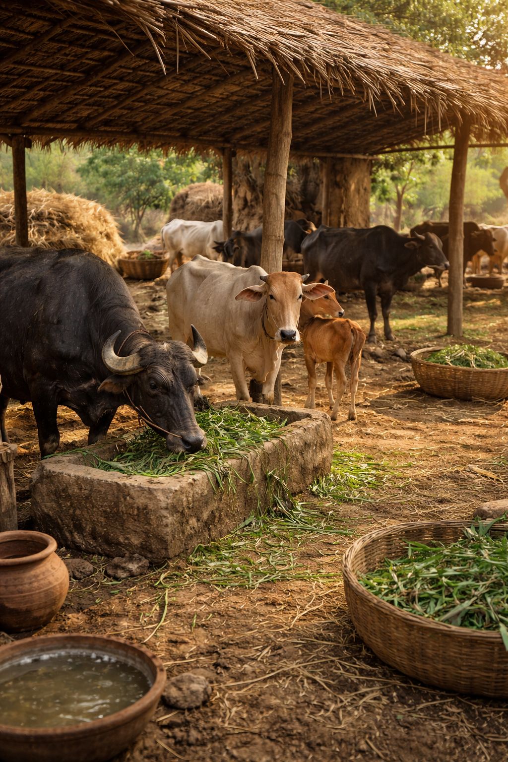 Cows grazing in the field
